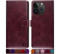 SUANPOT Etui Coque pour iPhone 15 Pro Max 6.7" [RFID Blocage] [Magnétique Protection] Fentes pour Cartes Protection Etui Housse Premium en Cuir PU,Apple 15 Pro Max Portefeuille Vin Rouge