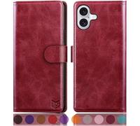 SUANPOT Etui Coque pour iPhone 16 Plus 6.7" Pouces [RFID Blocage] [Magnétique Protection] Fentes pour Cartes Protection Etui Housse Premium en Cuir PU pour Apple 16 Plus Etui Portefeuille Rouge
