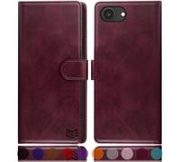 SUANPOT Etui Coque pour iPhone 16e 6.1" Pouces [RFID Blocage] [Magnétique Protection] Fentes pour Cartes Protection Etui Housse Premium en Cuir PU pour Apple 16e Portefeuille Vin Rouge