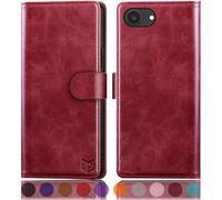 SUANPOT Etui Coque pour iPhone 16e 6.1" Pouces [RFID Blocage] [Magnétique Protection] Fentes pour Cartes Protection Etui Housse Premium en Cuir PU pour Apple 16e Portefeuille Rouge