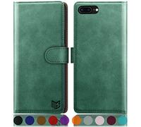 SUANPOT Etui Coque pour iPhone 7 Plus/8 Plus 5,5 Pouces [RFID Blocage] [Magnétique Protection] Fentes pour Cartes Protection Etui Housse Premium en Cuir PU,Apple 7 Plus Portefeuille Vert Clair