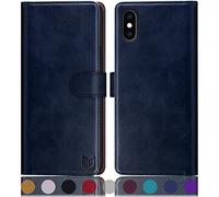 SUANPOT Etui Coque pour iPhone X/XS 5,8 Pouces [RFID Blocage] [Magnétique Protection] Fentes pour Cartes Protection Etui Housse Premium en Cuir PU,Apple X/XS Etui Portefeuille Bleu