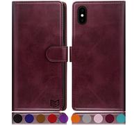 SUANPOT Etui Coque pour iPhone XS Max 6,5 Pouces [RFID Blocage] [Magnétique Protection] Fentes pour Cartes Protection Etui Housse Premium en Cuir PU pour Apple XS Max Etui Portefeuille Vin Rouge