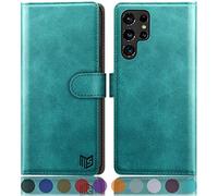 SUANPOT Etui Coque pour Samsung Galaxy S22 Ultra [RFID Blocage] [Magnétique Protection] Fentes pour Cartes Protection Etui Housse Premium en Cuir PU pour Samsung S22 Ultra Etui Portefeuille Bleu Vert