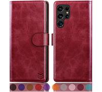 SUANPOT Etui Coque pour Samsung Galaxy S22 Ultra [RFID Blocage] [Magnétique Protection] Fentes pour Cartes Protection Etui Housse Premium en Cuir PU pour Samsung S22 Ultra Etui Portefeuille Rouge