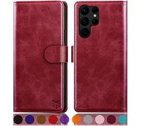 SUANPOT Etui Coque pour Samsung Galaxy S23 Ultra [RFID Blocage] [Magnétique Protection] Fentes pour Cartes Protection Etui Housse Premium en Cuir PU pour Samsung S23 Ultra Etui Portefeuille Rouge