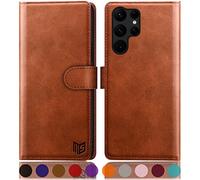 SUANPOT Etui Coque pour Samsung Galaxy S23 Ultra [RFID Blocage] [Magnétique Protection] Fentes pour Cartes Etui Housse Premium en Cuir PU pour Portefeuille Brun Clair