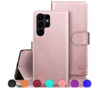 SUANPOT Etui Coque pour Samsung Galaxy S23 Ultra [RFID Blocage] [Magnétique Protection] Fentes pour Cartes Protection Etui Housse Premium en Cuir PU,Samsung S23 Ultra Portefeuille Rose