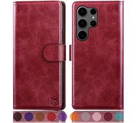 SUANPOT Etui Coque pour Samsung Galaxy S25 Ultra Pouces[Magnétique Protection][RFID Blocage]Fentes pour Cartes Protection Etui Housse Premium en Cuir PU pour Samsung S25 Ultra Etui Portefeuille Rouge