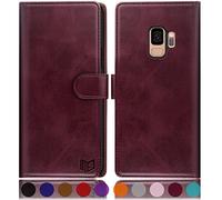 SUANPOT Etui Coque pour Samsung Galaxy S9 [RFID Blocage] [Magnétique Protection] Fentes pour Cartes Protection Etui Housse Premium en Cuir PU pour Samsung S9 Etui Portefeuille Vin Rouge