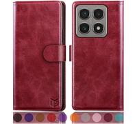SUANPOT Etui Coque pour Xiaomi 14T Pro [RFID Blocage] [Magnétique Protection] Fentes pour Cartes Protection Etui Housse Premium en Cuir PU pour Xiaomi 14T Pro Portefeuille Rouge