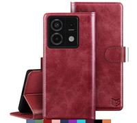 Suanpot etui Coque RFID Blocage Magnétique Protection Xiaomi Redmi Note 13 Pro 5G Fentes Cartes Protection Housse Premium Cuir PU, Rouge