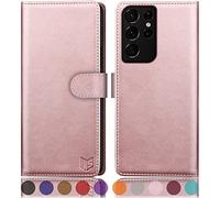 SUANPOT Etui Coque pour Samsung Galaxy S21 Ultra [RFID Blocage] [Magnétique Protection] Fentes pour Cartes Protection Etui Housse Premium en Cuir PU pour Samsung S21 Ultra Etui Portefeuille Or Rose