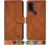 SUANPOT Étui portefeuille avec blocage RFID pour Motorola Moto G Pure 2021/Play 2023, café clair