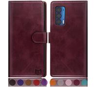 SUANPOT Étui portefeuille pour Motorola Moto Edge 2021 avec blocage RFID, porte-cartes de crédit, rabat en cuir synthétique résistant aux chocs, pour femme et homme (rouge vin)