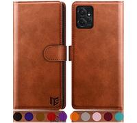 SUANPOT Étui portefeuille pour Motorola (Moto G Power 2023) - Blocage RFID - Porte-cartes de crédit - Étui à rabat en cuir synthétique résistant aux chocs - Pour homme et femme - Marron clair