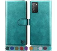SUANPOT Étui portefeuille pour Samsung Galaxy A03S - Blocage RFID - Porte-carte de crédit - Flip Folio en cuir synthétique résistant aux chocs - Pour femme et homme - Pour Samsung A03S - Bleu vert