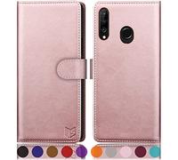 SUANPOT Etui Coque pour Huawei P30 Lite [RFID Blocage] [Magnétique Protection] Fentes pour Cartes Protection Etui Housse Premium en Cuir PU pour Huawei P30 Lite Etui Portefeuille Or Rose