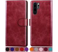 Suanpot Étui pour Huawei P30 Pro avec porte-cartes de crédit et blocage RFID, étui de protection en cuir synthétique pour homme et femme, rouge