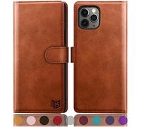SUANPOT Étui pour iPhone 11 Pro 5,8" avec [Porte-Cartes de crédit] [Blocage RFID], étui de Protection à Rabat en Cuir synthétique pour Homme et Femme pour Apple 11 Pro (Marron Clair)