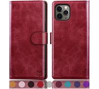SUANPOT Etui Coque pour iPhone 11 Pro 5,8 Pouces[RFID Blocage] [Magnétique Protection] Fentes pour Cartes Protection Etui Housse Premium en Cuir PU pour Apple 11 Pro Etui Portefeuille Rouge