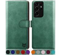 SUANPOT Étui pour Samsung Galaxy S21 Ultra avec [porte-cartes de crédit] [blocage RFID], étui de protection à rabat en cuir synthétique pour homme et femme pour Samsung S21 Ultra - Vert d'eau