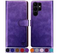 SUANPOT Étui pour Samsung Galaxy S24 Ultra avec porte-cartes de crédit et blocage RFID, étui de protection rabattable en cuir synthétique pour homme et femme - Violet