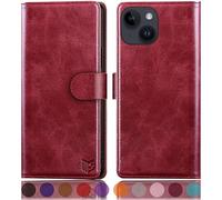 SUANPOT Le Design iPhone 15 6.1" Coque [RFID Blocage] [Magnétique Protection] Fentes pour Cartes Protection Etui Housse Premium en Cuir PU,Apple 15 6.1" Etui Portefeuille Rouge, SUEU-IP15-FW