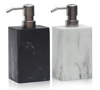 Suanti Lot de 2 distributeurs de Savon de Salle de Bain Style marbre Blanc et Noir avec Pompe argentée antirouille, Flacon à Pompe décorative en résine Liquide pour Savon pour Les Mains, Savon carré