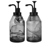 Suanti Lot de 2 distributeurs de savon en verre fumé noir avec pompe à action lisse pour décoration de salle de bain et cuisine, bouteille de savon en verre marbré épais de luxe pour savon liquide,