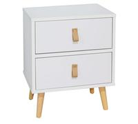 SUÁREZ Table de Chevet Blanche 2 tiroirs Anzio Chambre Moderne Pieds Bois 50 x 40 x 30 cm