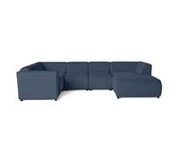 Suaro - Canapé modulable panoramique d'angle gauche 7 places en tissu texturé - Bleu