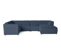 Suaro - Canapé modulable panoramique d'angle gauche 7 places en tissu texturé - Bleu Bleu G