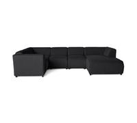 Suaro - Canapé modulable panoramique d'angle gauche 7 places en tissu texturé - Noir