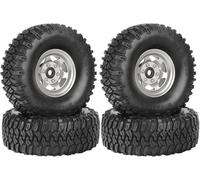 SUAVER 1,55'' Aluminium Beadlock Roues Jantes Pneus en Caoutchouc Set,RC Roue Jante Moyeu en Métal 95mm Pneu for 1/10 RC Rock Crawler Car Part Tamiya Axial AX90069 D90 TF2 CC01 LC70 (Argent, 6Holes)