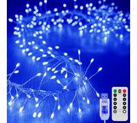 SUAVER 100LED Cluster Lumières Alimenté par USB, Guirlande Lumineuse Sapin de Noel avec Télécommande Étanche Rideau Lumineux 8 Mode Féeriques Lumiere Décoration Noël,Chambre (Bleu, 3m 100LED)
