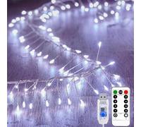 SUAVER 400LED Cluster Lumières Alimenté par USB, Guirlande Lumineuse Sapin de Noel avec Télécommande Étanche Rideau Lumineux 8 Mode Féeriques Lumiere Décoration Noël,Chambre (Blanc, 12m 400LED)