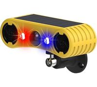 SUAVER Alarme de détecteur de mouvement solaire avec 13 sons, double haut-parleur étanche 129 dB, son solaire et LED rouge et bleu, avertissement, lumière stroboscopique, aboiement de chien et son de