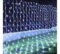 SUAVER Guirlande lumineuse à 96 LED - Filet lumineux étanche à piles - Rideau lumineux décoratif - Lumière de Noël - Rideau de terrasse - Pour sapin de Noël, pelouse, buissons (blanc, 1,5 x 1,5 m)