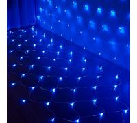 SUAVER Guirlande lumineuse à 96 LED - Filet lumineux étanche à piles - Rideau lumineux décoratif - Lumière de Noël - Rideau de terrasse - Pour sapin de Noël, pelouse, buissons (bleu, 1,5 x 1,5 m)