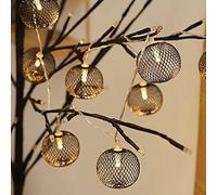 SUAVER Guirlande lumineuse décorative avec boule en métal - Lanternes vintage à piles pour chambre à coucher, terrasse, pergola, Noël, fête de mariage (noir, 3 m, 20 LED)