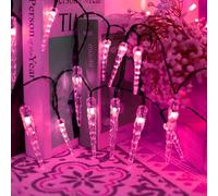 SUAVER Guirlande lumineuse solaire à 20 LED - En forme de stalactites - À suspendre - Étanche - 8 modes - Décoration pour Noël, fête, fenêtre, balcon, terrasse - Rose