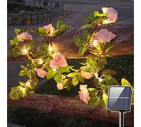 SUAVER Guirlande lumineuse solaire de rose artificielle pour extérieur, guirlande lumineuse de lierre de rose artificielle, étanche, décoration pour balcon, terrasse, clôture, fête de mariage (5 m, 50