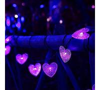 SUAVER Guirlande Lumineuse Solaire d'extérieur 20LED forme de cœur Chaîne de Lumière Solaire Illumination de Noël Décoration Étanche 8 modes Pour jardin,mariage,fête,Noël (Violette)
