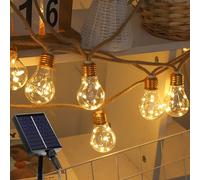 SUAVER Guirlande lumineuse solaire d'extérieur avec 16 ampoules vintage en corde de chanvre - Éclairage décoratif - 8 modes - Décoration de Noël pour jardin, fête, balcon, terrasse (blanc chaud)