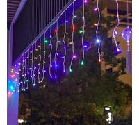 SUAVER Guirlande Lumineuse Solaire Exterieure Lumières de Noël en Forme de Glaçon Cascade Rideau Lumineux avec télécommande,Éclairage Décoration pour Mariage Fête Jardin Balcon (Multicouleur, 3x1m)