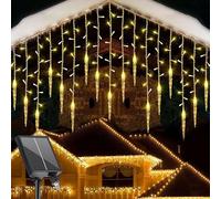 SUAVER Guirlande lumineuse Solaire Stalactite,4m 19gouttes 96LED Éclairage de Noël Étanche Solaire Rideau Lumineuse 8 Mode Lumières de chaîne pour Mariage,Jardin,Toit,Fête Décoration (Blanc chaud)