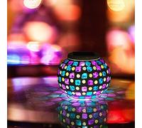 SUAVER Lampe Solaire LED, Atmosphère Éclairage,Lumiere Mosaique Ambiance, Lampe Table Bougie,Mosaic Globe Lampe Solaire Décoration Veilleuse Lanterne- pour Fête,Soiree, Jardin (Rouge&Bleu)