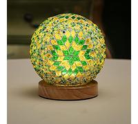 SUAVER Lampes de Table sans fil,Lampe de Nuit Mosaïque LED rechargeable avec 3 modes de couleur,Veilleuse Lampe de chevet avec Base en Bois,Lampe De Bureau Décor Lampe Un Verre Unique (style2-vert)