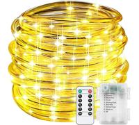 SUAVER Tube Lumineux à Pile LED Guirlande Lumineuse Corde avec télécommande,Étanche Luminosité Variable Tuyau de Intérieures et Extérieures,Décoration Fête,Mariage,Noë (Blanc chaud, 20m 200LED)